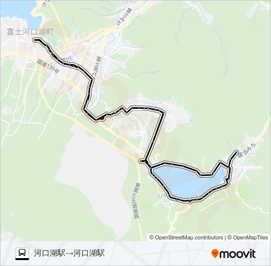 河口湖駅発  石割の湯方面行き Bus Line Map
