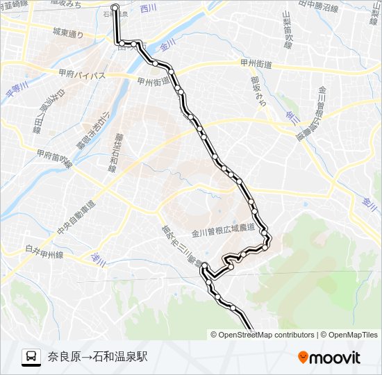 奈良原発　石和温泉駅方面行き Bus Line Map
