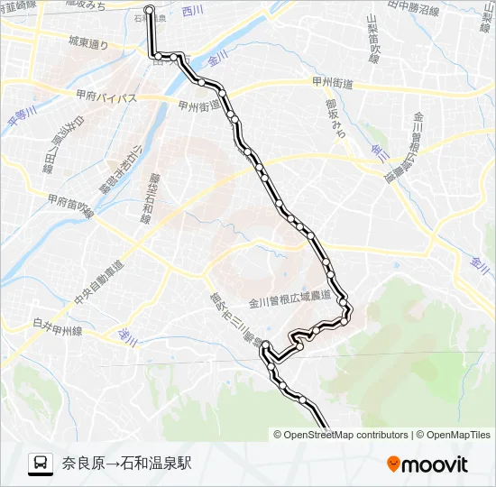 奈良原発　石和温泉駅方面行き Bus Line Map