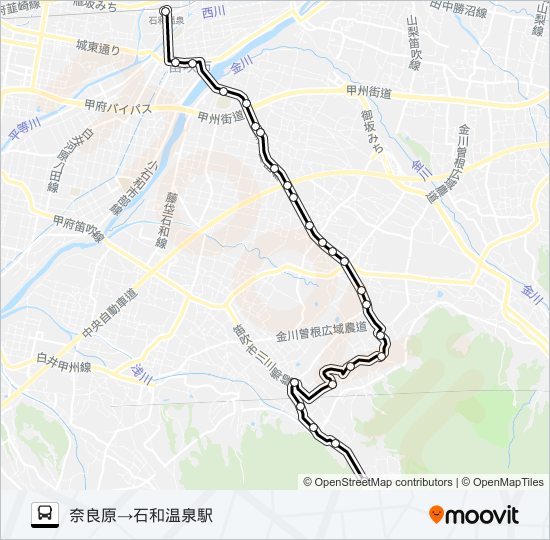 奈良原発　石和温泉駅方面行き バスの路線図