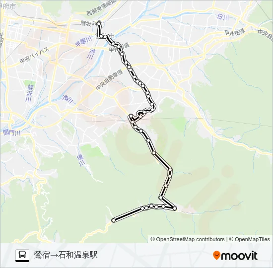 鶯宿発　石和温泉駅方面行き Bus Line Map