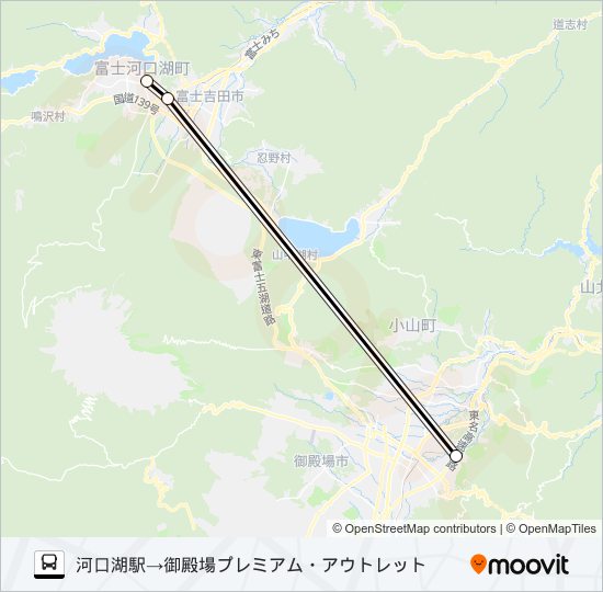 河口湖駅発  御殿場プレミアムアウトレット方面行き bus Line Map