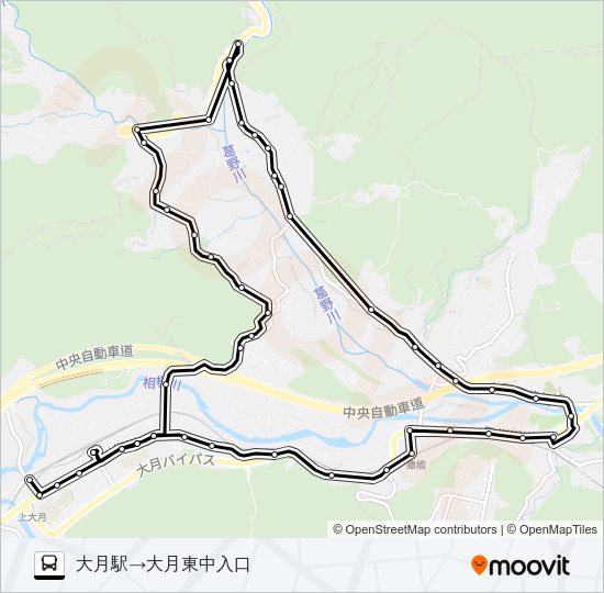 大月駅発  大月東中学校前方面行き Bus Line Map
