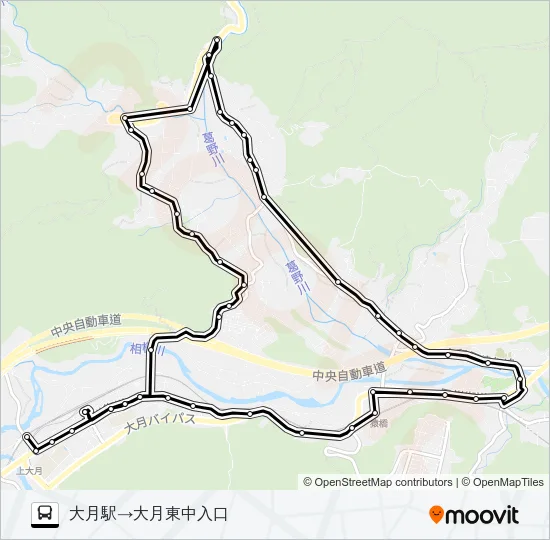 大月駅発  大月東中学校前方面行き Bus Line Map
