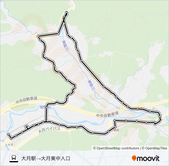 大月駅発  大月東中学校前方面行き bus Line Map