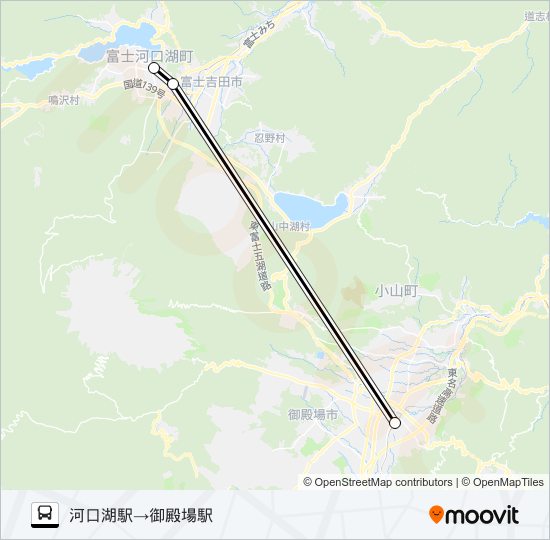河口湖駅発  御殿場駅方面行き bus Line Map