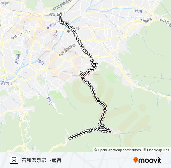 石和温泉駅発　鶯宿方面行き バスの路線図