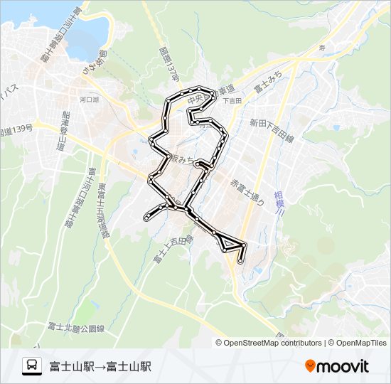富士吉田市内循環　熊穴･新倉循環　左回り バスの路線図