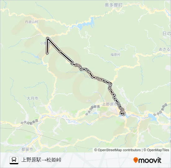 上野原駅発　松姫峠方面行き Bus Line Map