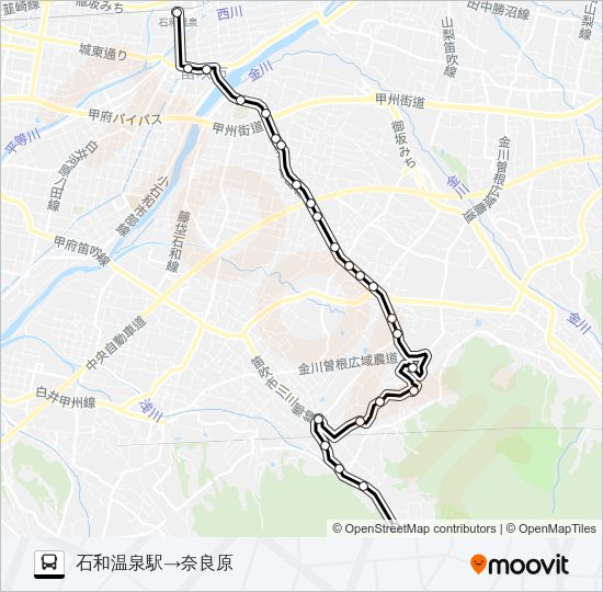 石和温泉駅発　奈良原方面行き Bus Line Map