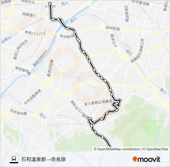 石和温泉駅発　奈良原方面行き bus Line Map