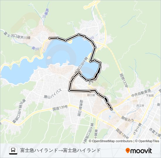 富士急ハイランド--自然生活館--富士急ハイランド Bus Line Map