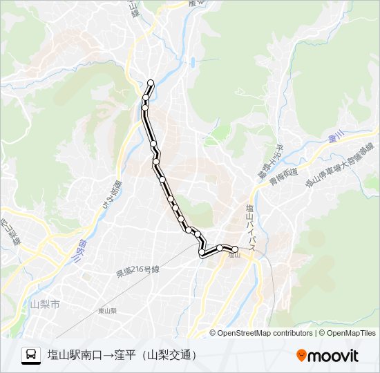 塩山駅発窪平行き バスの路線図