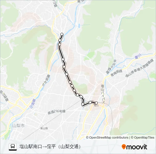 塩山駅発窪平行き Bus Line Map