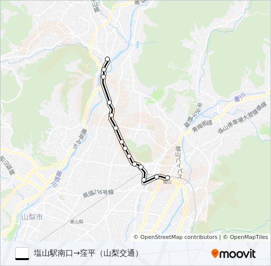 塩山駅発窪平行き バスの路線図