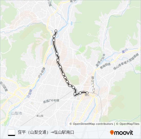 窪平発塩山駅行き bus Line Map