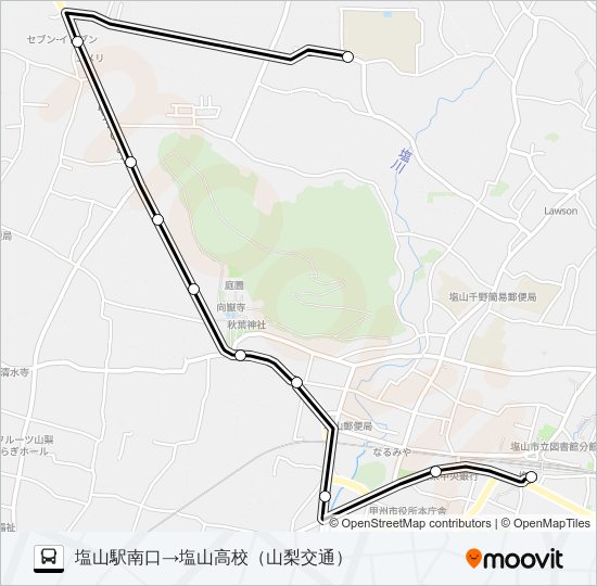 塩山駅発塩山高校行き バスの路線図