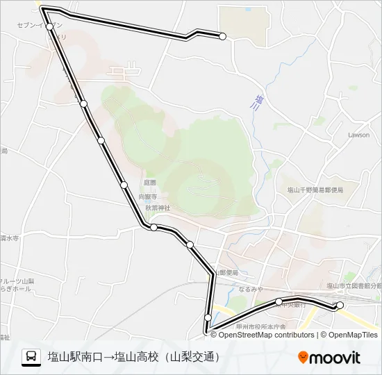 塩山駅発塩山高校行き Bus Line Map