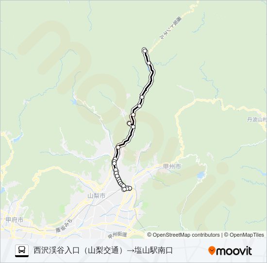 西沢渓谷発塩山駅行き バスの路線図