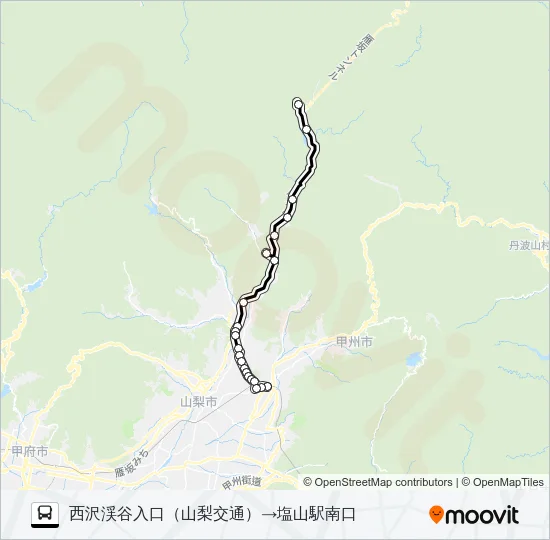 西沢渓谷発塩山駅行き Bus Line Map