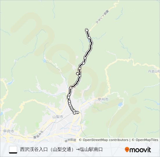 西沢渓谷発塩山駅行き バスの路線図