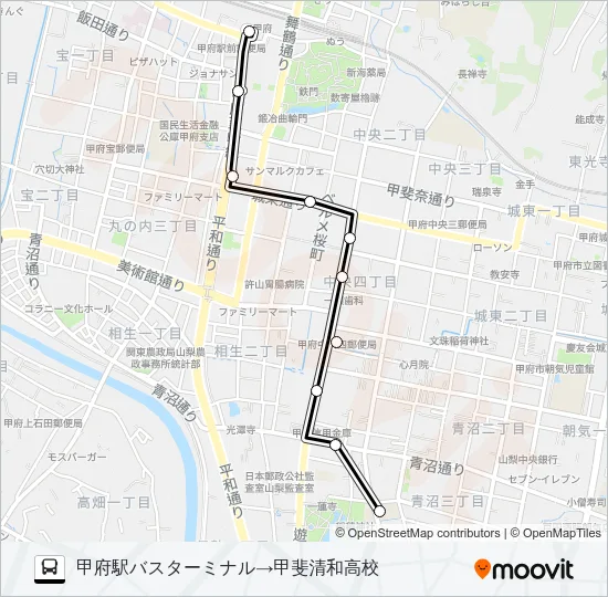 64:甲府駅発甲斐清和高校行 バスの路線図