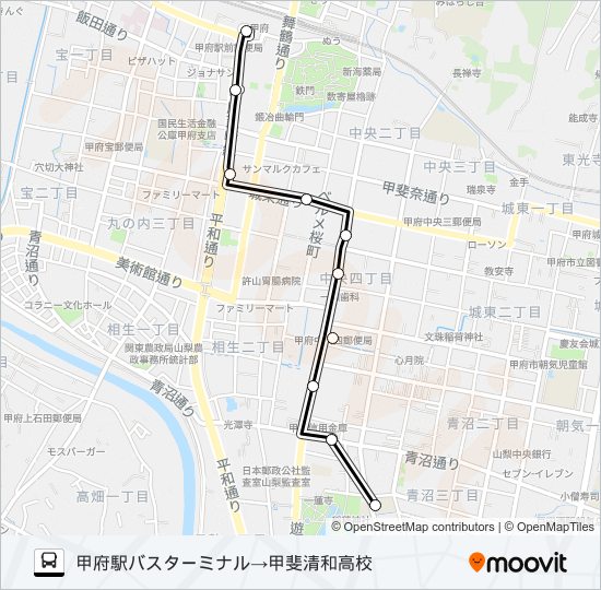 64:甲府駅発甲斐清和高校行 バスの路線図