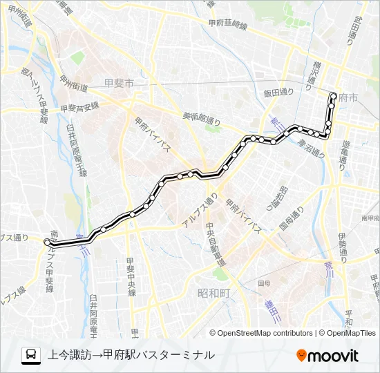 48:（廃軌道経由）甲府駅 行き Bus Line Map