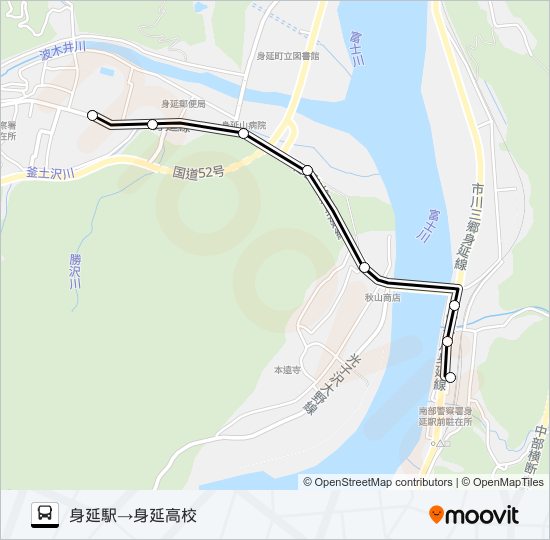 身延山線:身延駅発 身延高校行き bus Line Map