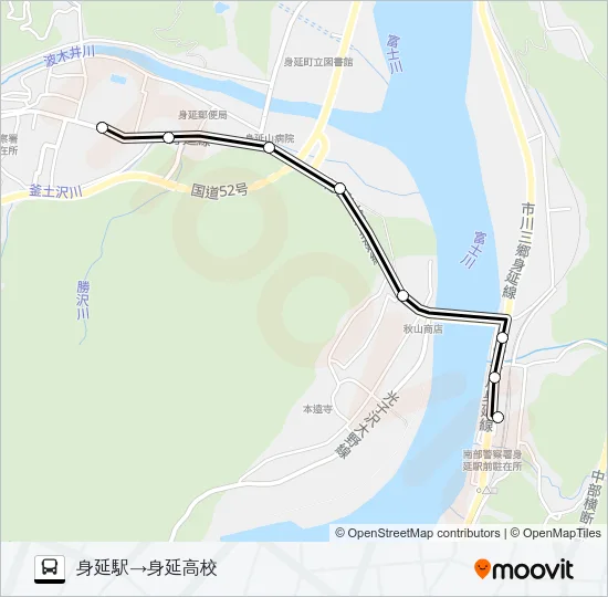 身延山線:身延駅発 身延高校行き Bus Line Map