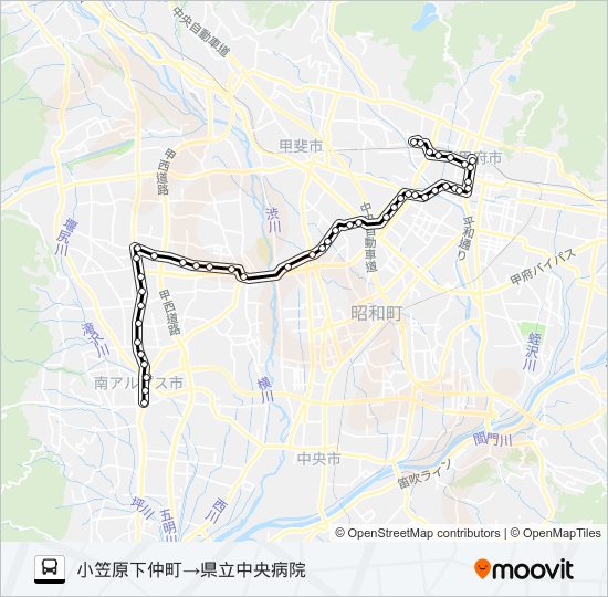 42:（廃軌道経由）中央病院 行き バスの路線図