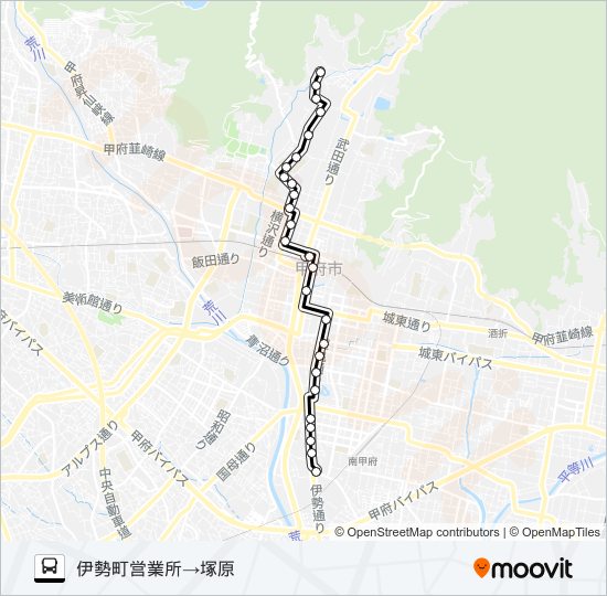 16:伊勢町営業所発  塚原方面行き バスの路線図