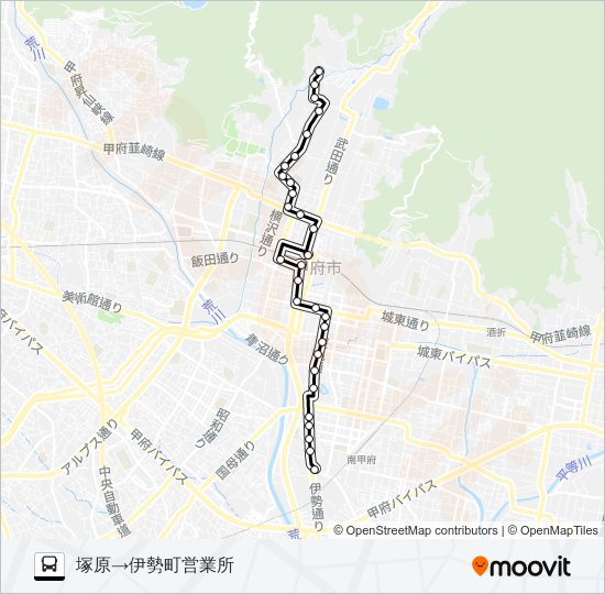 16:塚原発  伊勢町営業所方面行き バスの路線図