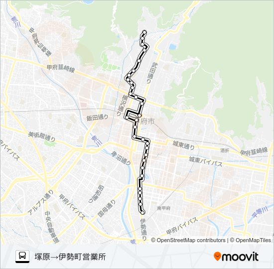 16:塚原発  伊勢町営業所方面行き バスの路線図
