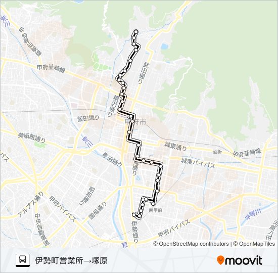 17:伊勢町営業所発  塚原方面行き バスの路線図