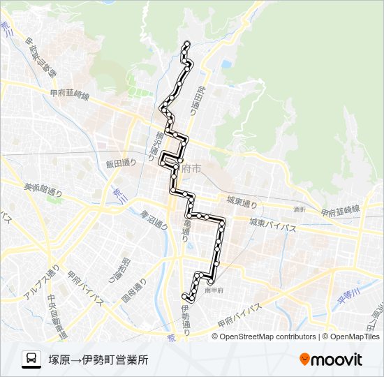 17:塚原発  伊勢町営業所方面行き バスの路線図