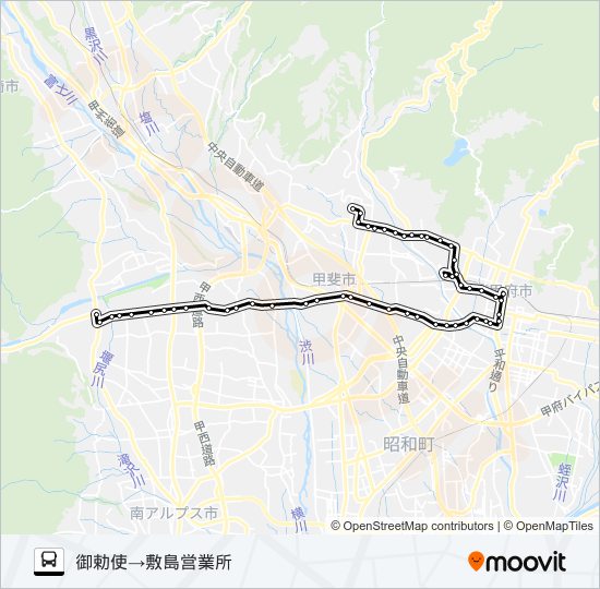 34:御勅使発  敷島営業所方面行き バスの路線図