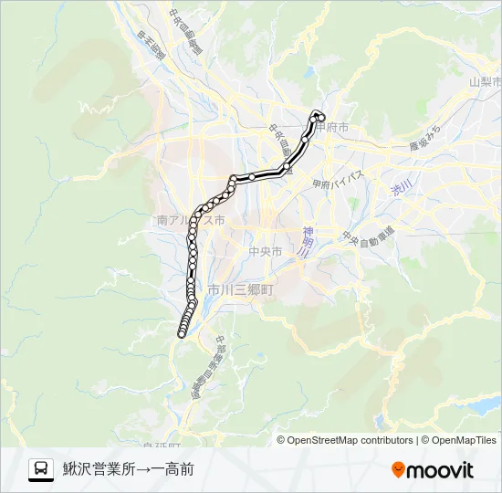 45:鰍沢営業所発  一高前方面行き Bus Line Map