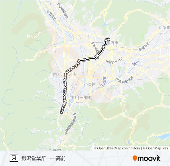 45:鰍沢営業所発  一高前方面行き bus Line Map