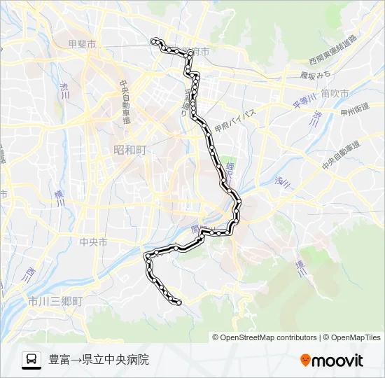 75:豊富発  県立中央病院方面行き Bus Line Map