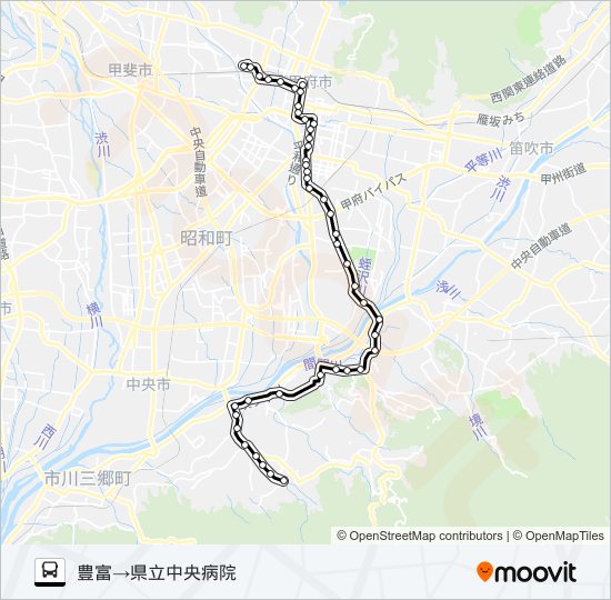 75:豊富発  県立中央病院方面行き バスの路線図
