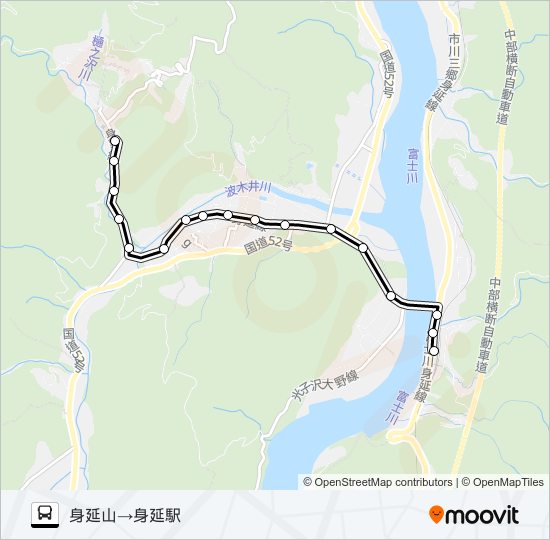 身延山線:身延山発  身延駅方面行き バスの路線図