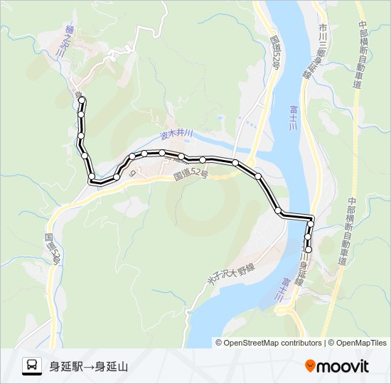 身延山線:身延駅発  身延山方面行き バスの路線図