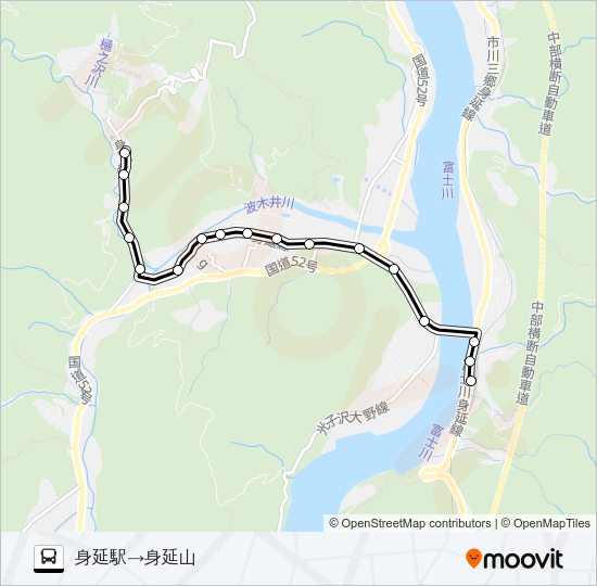 身延山線:身延駅発  身延山方面行き バスの路線図