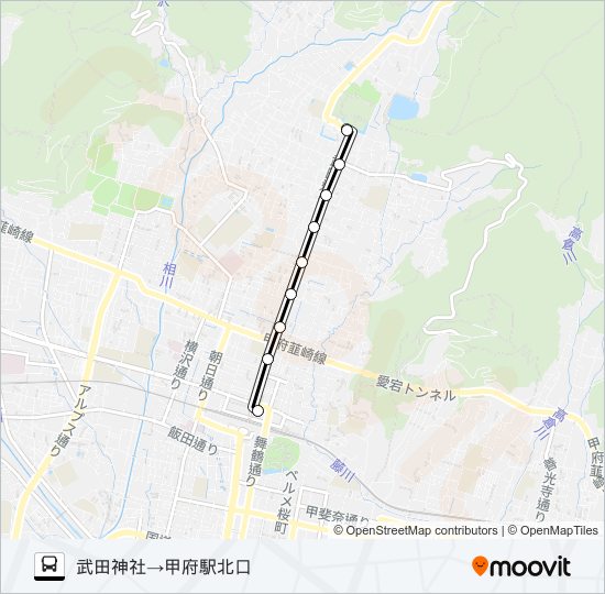 11:武田神社発  甲府駅北口方面行き バスの路線図