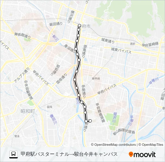 60:甲府駅発 駿台今井キャンパス行き Bus Line Map