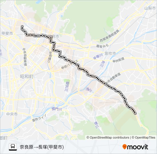 83:奈良原発  長塚(甲斐市)方面行き バスの路線図