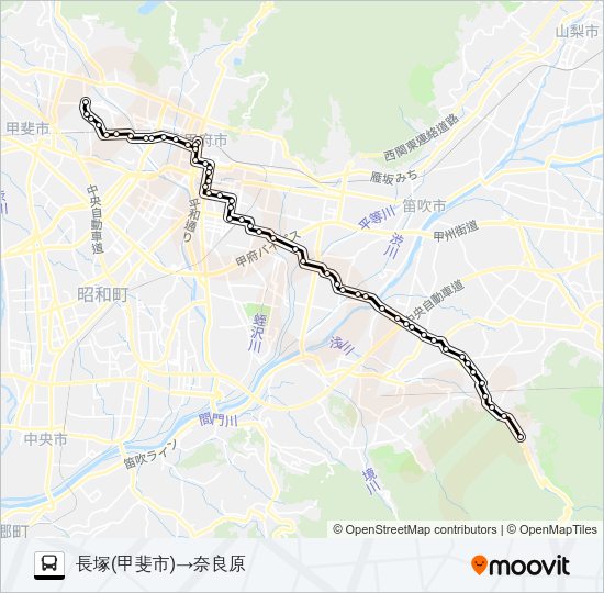 83:長塚(甲斐市)発  奈良原方面行き バスの路線図