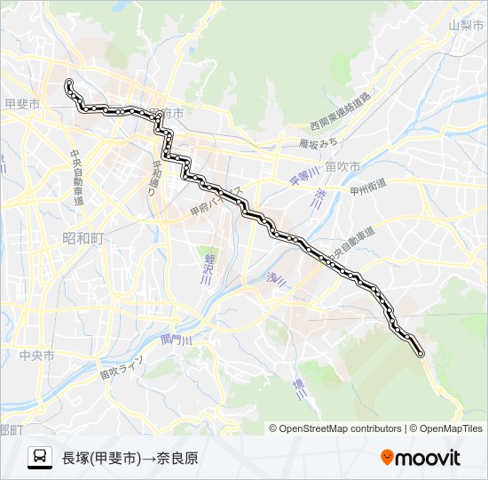 83:長塚(甲斐市)発  奈良原方面行き バスの路線図