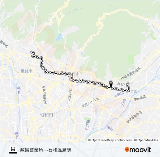 98:敷島営業所発  石和温泉駅方面行き バスの路線図